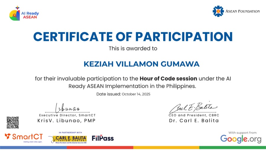 Hour of Code Session certificate