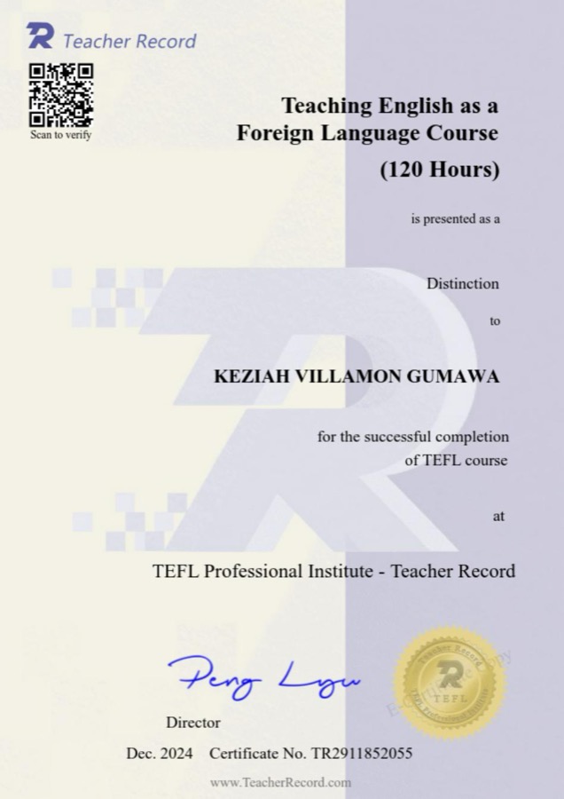 TEFL Certificate — 120 Hours, Distinction